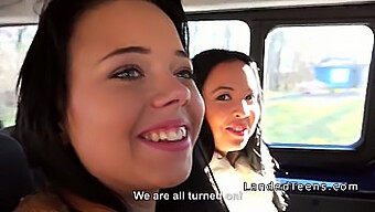 Three Young Adults Engage In A Passionate Encounter In A Vehicle