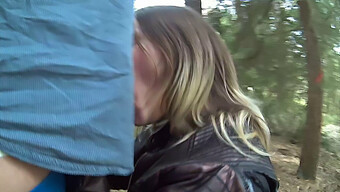 Barbara Performs Oral Sex On An Elderly European Man In The Forest