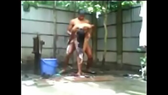 Bengali Beauty Neha Strips Down To Shower Outdoors And Stages A Pretend Encounter With A Young Man