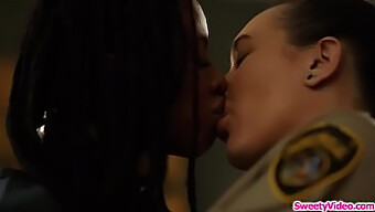 African American Prisoner Indulges In Lesbian Warden'S Intimate Area