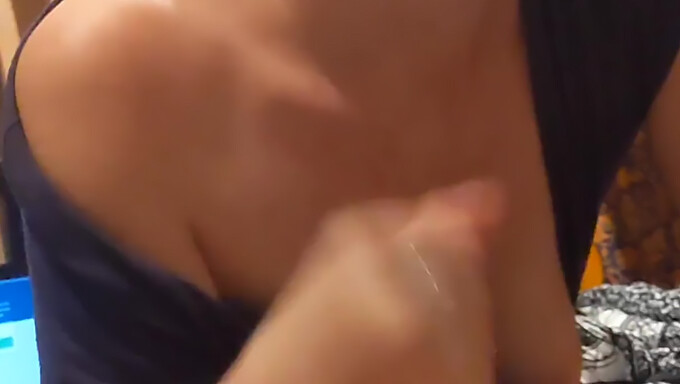 POV video of wife giving a blowjob and cumming on camera