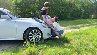 Young Adult Couple Engages In Outdoor Sexual Activity