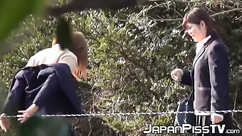 Japanese Schoolgirls Indulge In Kinky Peeing In Public