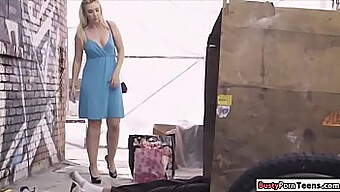 Interracial Encounter With A Blonde Woman Giving A Deepthroat Blowjob To An Unknown Man Outdoors