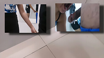 Fitness Enthusiast Receives Oral Pleasure From A Saleswoman In A Department Store Fitting Room